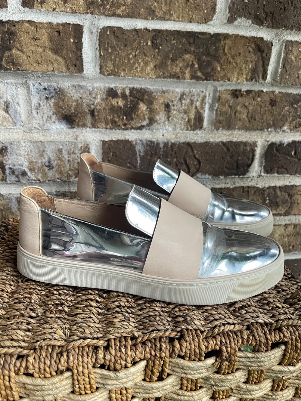 Stuart Weitzman Boyband Specchio Slip-On Sneakers Women’s Metallic Silver & Nude